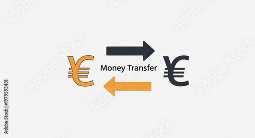 Euro Currency Transfer Icon With Directional Arrows.