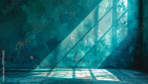 Sunlight Streaming Through Window Illuminates Textured Wall and Floor.