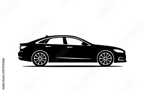 Black silhouette of sedan car side view