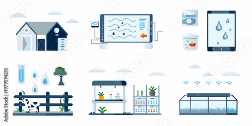 Smart home and environmental monitoring system illustrated with various devices