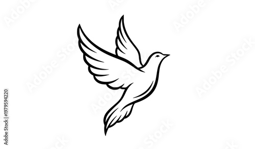 Elegant flying dove silhouette vector icon symbolizing freedom and peace minimal black design isolated on white