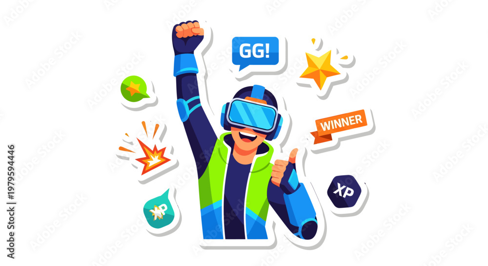 Fototapeta premium gamer celebrating virtual reality gaming experience