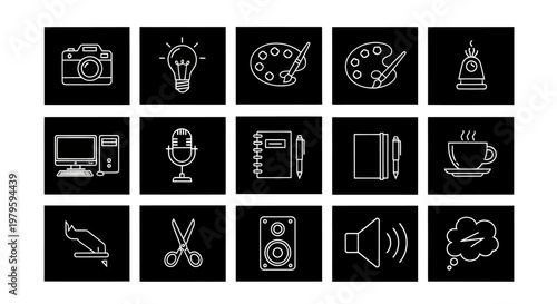 Creative Icons Set: Art, Music, Technology, and Ideas Collection