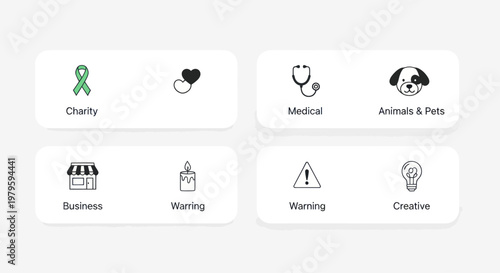Collection of modern flat icons for web and app design: charity, medical, business, pets
