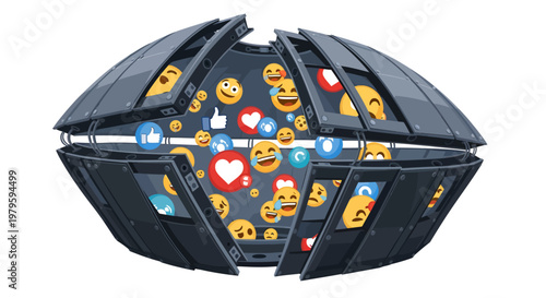 Black puzzle ball with colorful emojis inside