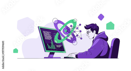 Innovative coder visualizing complex data structures with creative digital design illustration
