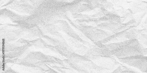 Grunge white crumpled paper texture with heavy dusty grain and dotted halftone noise. A worn blank sheet backdrop marked by deep creases and rough grit.