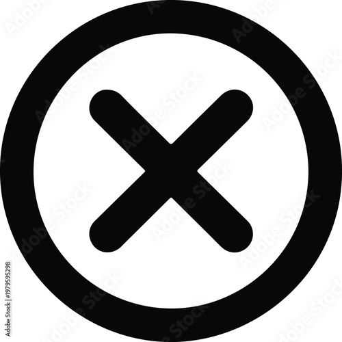 Clean vector illustration of cancel or close icon featuring thick X symbol within outlined circle shape