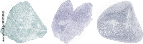 Antique-style mineral illustrations. Clean stipple lines, offset halftone print effect, bold threshold noise and soft scanning imperfections.