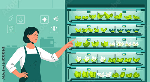 Innovative indoor vertical farm display with smart technology and plant cultivation system showcase