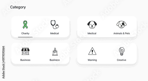 Digital User Interface Selection of Categories Icons