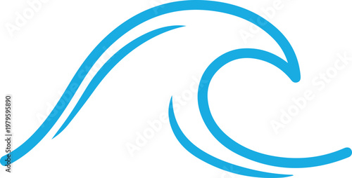Stylized Blue Ocean Wave Icon on White Background