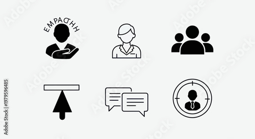 Empathy, Teamwork, Communication, Target, Career Icons Set