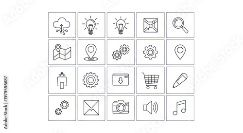 Hand-drawn Icon Set: Technology, Business, and Lifestyle Symbols