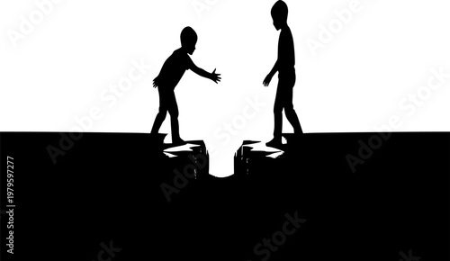 Sibling Reconciliation Silhouette Hope Conflict Resolution Family Support Healing Vector