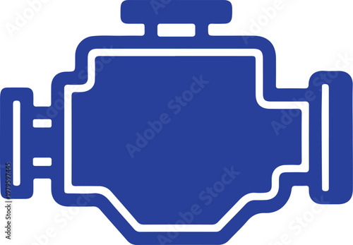 Blue Engine Icon Symbol on White Background, Simple Graphic