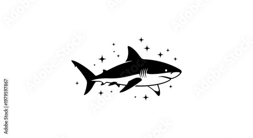 Illustration of a shark swimming through stars in the ocean