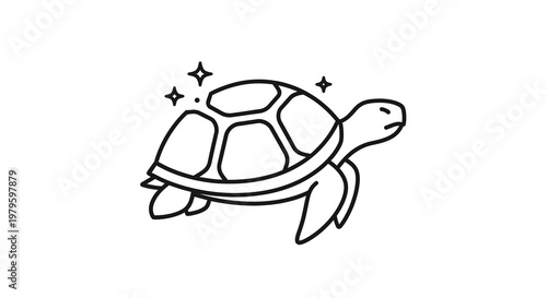 A turtle wearing a hat is running with sparkles around it.