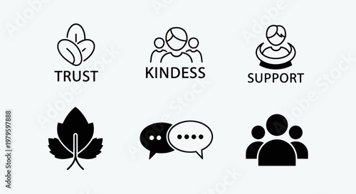 Icons Representing Trust, Kindness, Support, Growth, Communication, and Community