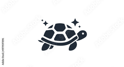 A whimsical turtle illustration with sparkles surrounds the animal