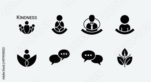 Kindness Icons: Empathy, Community, Communication, and Growth Symbols