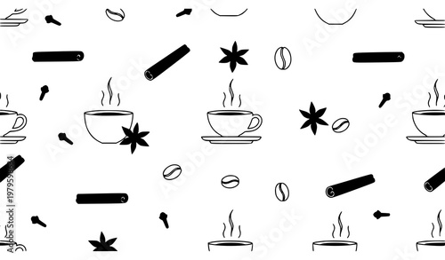 Minimal Coffee Spice Seamless Pattern Cafe Food Vector Wallpaper