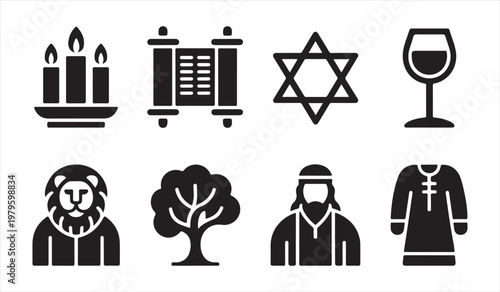 Religion symbols icon set with faith and cultural elements minimal black silhouette collection