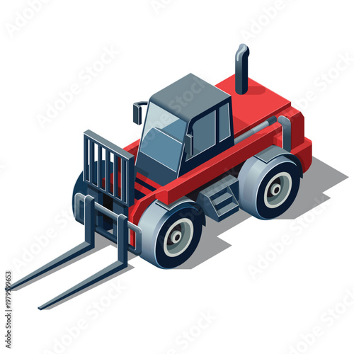 Isometric industrial forklift heavy equipment illustration