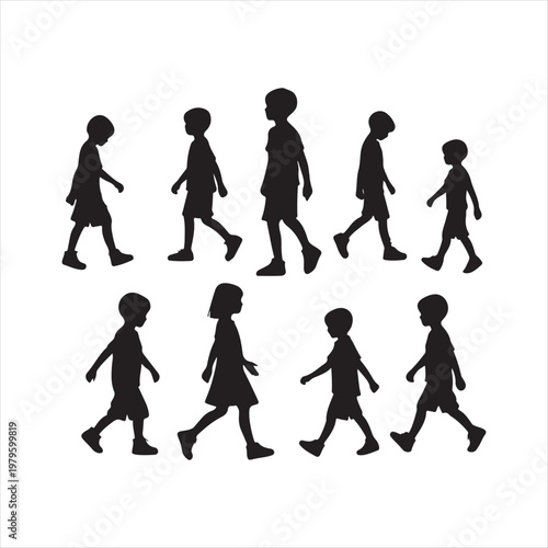 walking children vector silhouette outline logo design concept illustration idea