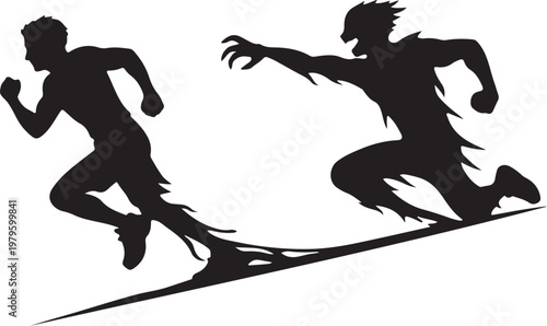 runner chased by own shadow that rebels silhouette
