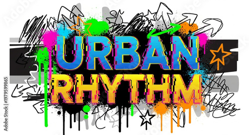 Colorful Urban Rhythm Graffiti Typography Mural Artwork.