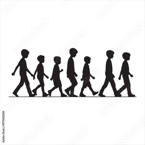 walking children vector silhouette outline logo design concept illustration idea