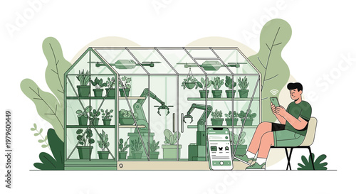 Innovation in agriculture a man using technology to manage greenhouse automation