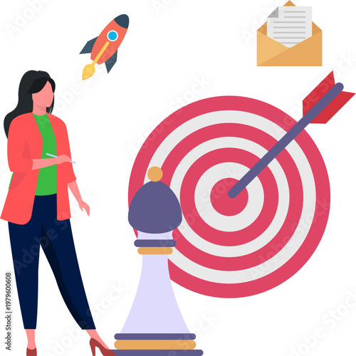 Businesswoman Developing Business Strategy Planning Corporate Growth Illustration