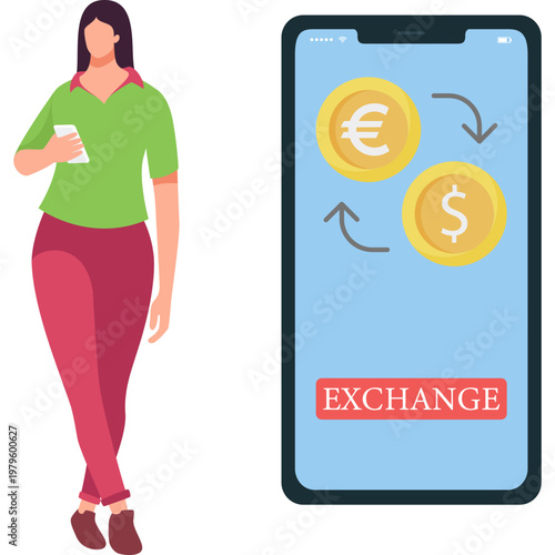 Female Character Trading Currency Online Forex Exchange Flat Vector Illustration