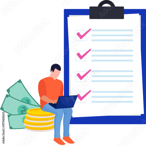 Businessman Completing Financial Checklist Task Management Finance Illustration