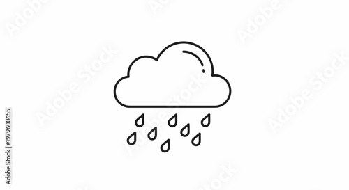 Cloud and Raindrops Icon - Simple Line Art Illustration