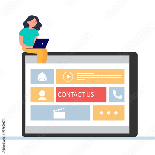 Female Customer Service Representative Contact Us Page Support Vector Illustration