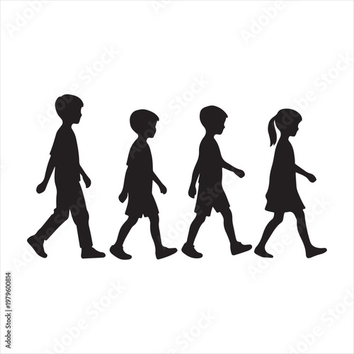 walking children vector silhouette outline logo design concept illustration idea
