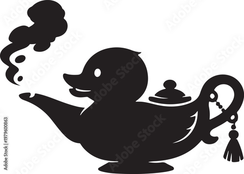 Genie lamp shaped like rubber duck shillhoutee