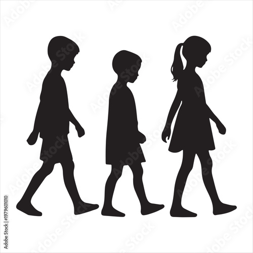 walking children vector silhouette outline logo design concept illustration idea