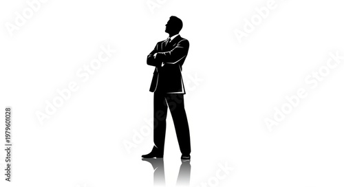 Confident Businessman Silhouette Standing With Arms Crossed.