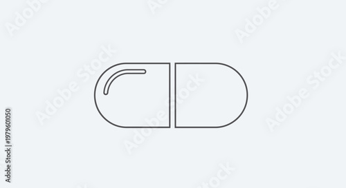 Minimalist outline of a capsule pill on a light grey background