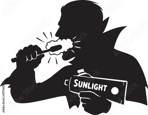 Vampire brushing teeth with sunlight toothpaste.shillhoutee