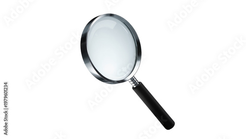 Silver Magnifying Glass with Black Handle and Circular Lens