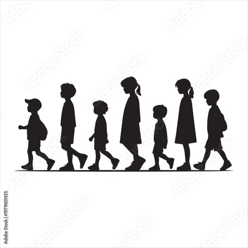 walking children vector silhouette outline logo design concept illustration idea
