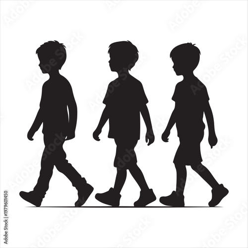 walking children vector silhouette outline logo design concept illustration idea