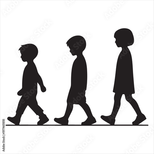 walking children vector silhouette outline logo design concept illustration idea