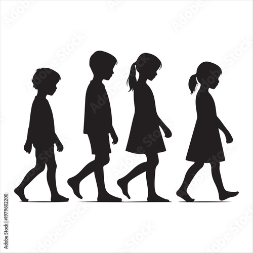 walking children vector silhouette outline logo design concept illustration idea