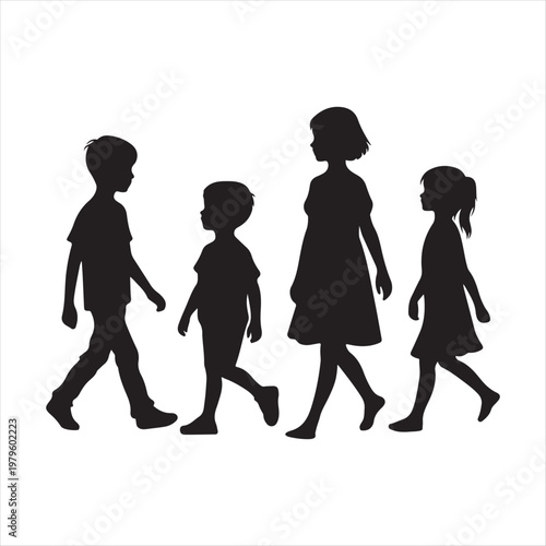 walking children vector silhouette outline logo design concept illustration idea
